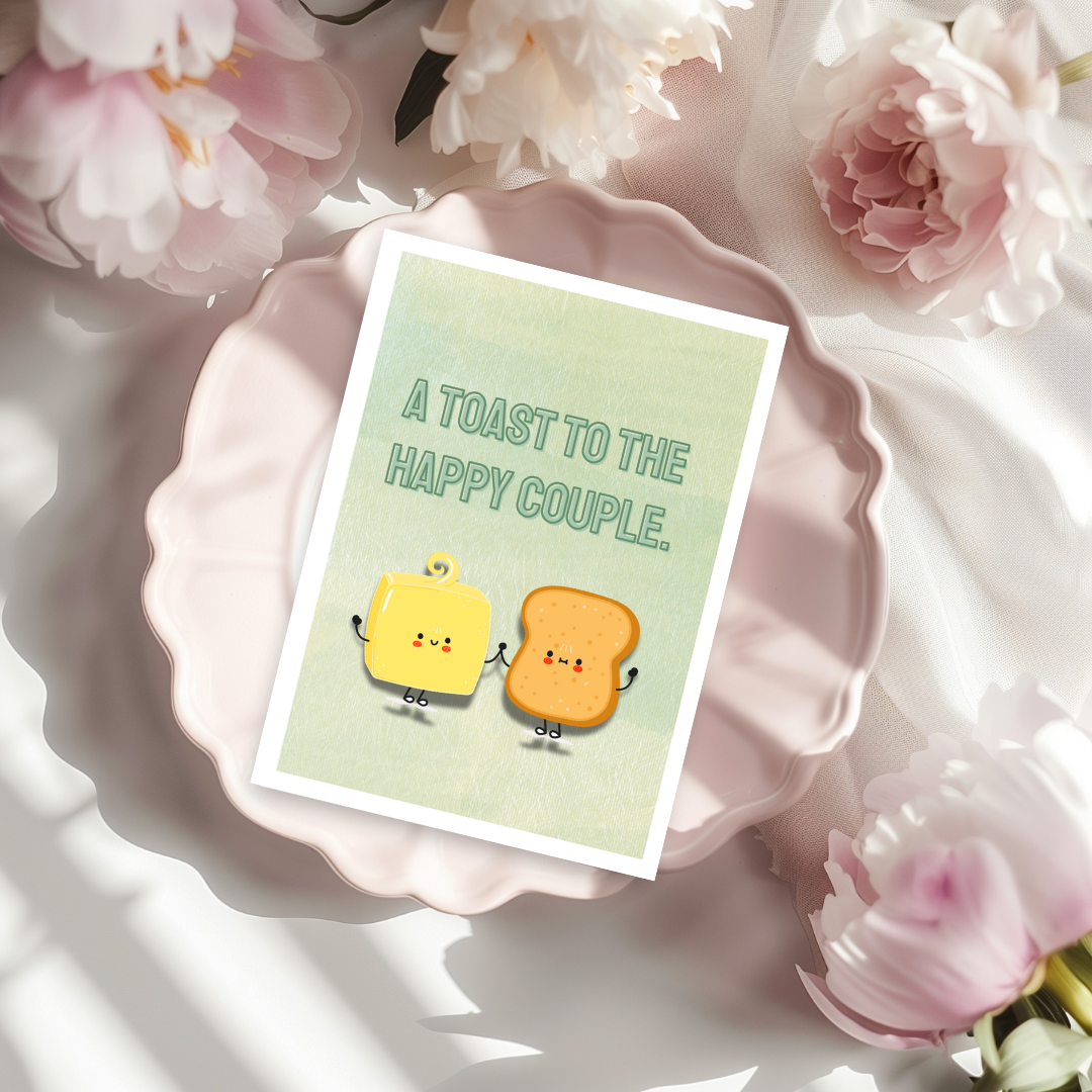 Cute Wedding Congratulations Card | Funny Toast Wedding Card | “A Toast to the Happy Couple” Anniversary or Quirky Greeting Engagement Card
