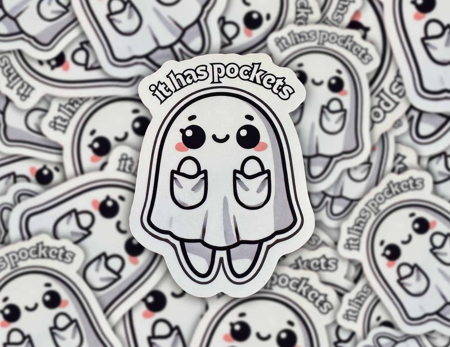It Has Pockets Ghost Vinyl Sticker – Cute Halloween Fun Aesthetic for the Spooky and Witchy Girlies Decal for Kindle, iPhone, and Laptop