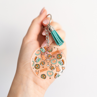 Swiftie Life of a Showgirl Inspired Round 2" Keychain with Tassel