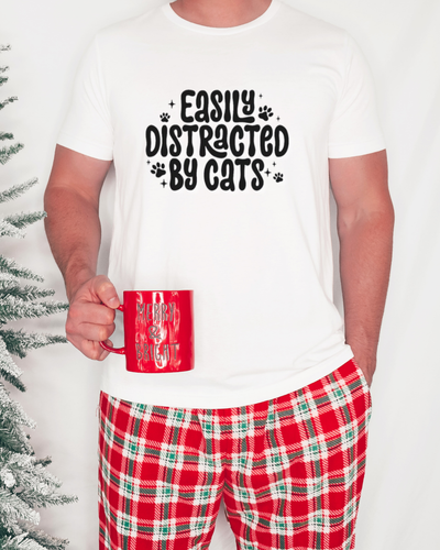 Easily Distracted by Cats T-Shirt in White