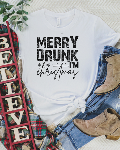 Merry Drunk I'm Christmas T-Shirt in White
