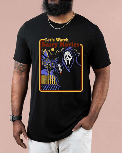 Let's Watch Scary Movies T-Shirt in Black