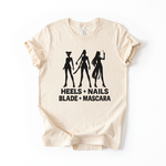 Heels + Nails + Blades + Mascara T-Shirt KPop Demon Hunters Inspired in Heather Natural