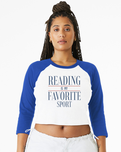 Reading is My Favorite Sport T-Shirt 1200 Women's Micro Rib 3/4 Raglan Baby Tee in True Royal Blue