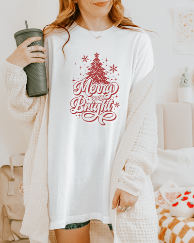 Merry & Bright Christmas T-Shirt in White
