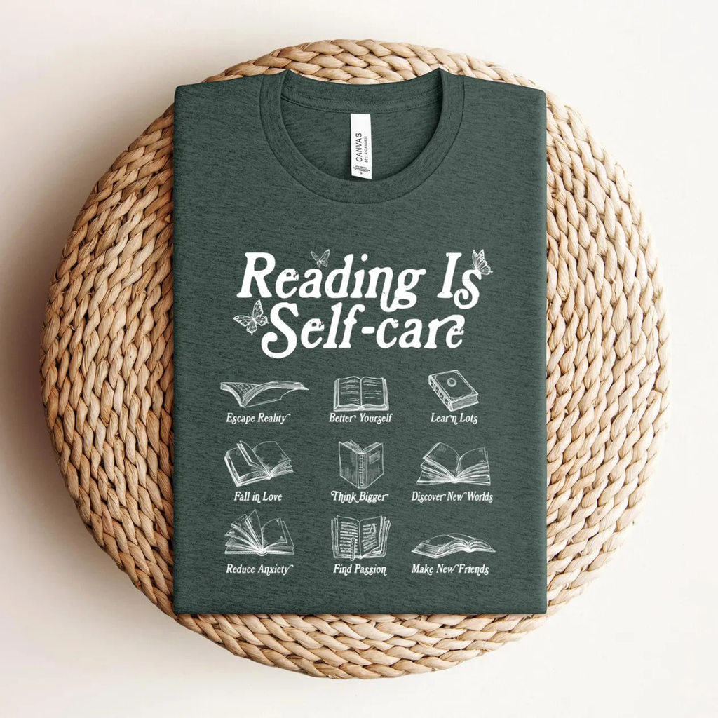 Reading is Self-Care T-Shirt in Heather Forest