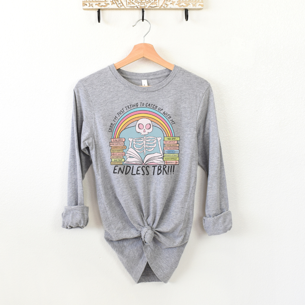 Endless TBR Skeleton Long Sleeve T-Shirt in Athletic Heather