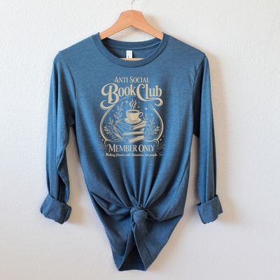 Anti Social Book Club Member Long Sleeve T-Shirt in Heather Slate
