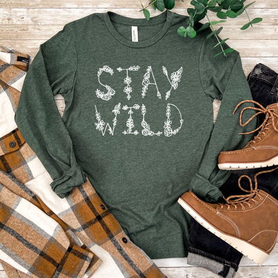 Stay Wild Long Sleeve T-Shirt in Heather Forest