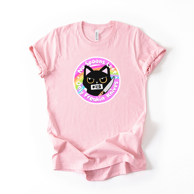No Spoons Left Only Knives Kitty T-Shirt in Heather Pink