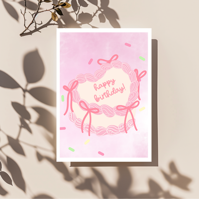 Happy Birthday Pink Cake Greeting Card