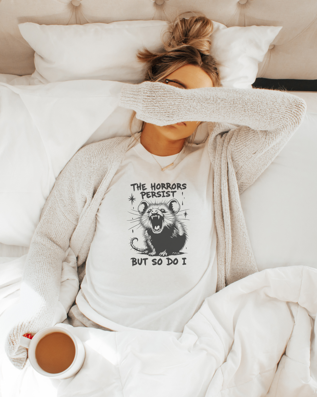 The Horrors Persist But So Do I T-Shirt in Heather Natural