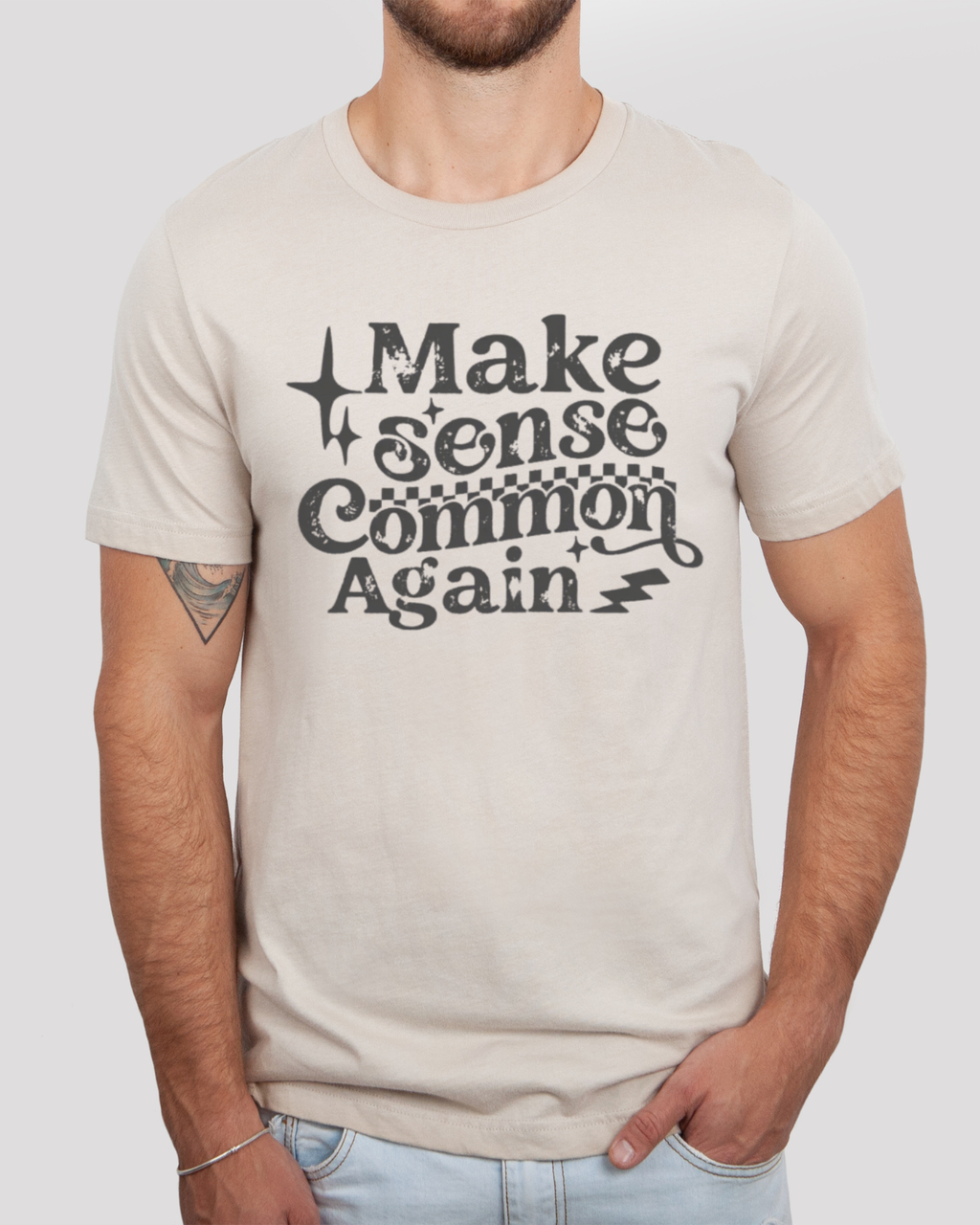 Make Sense Common Again T-Shirt in Heather Natural