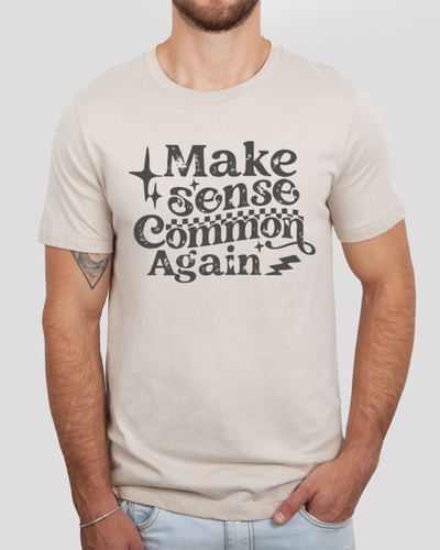Make Sense Common Again T-Shirt in Heather Natural