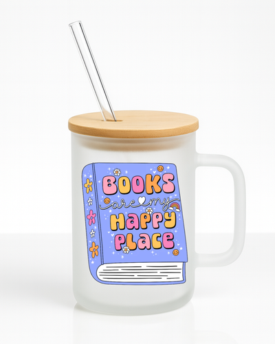 Books Are My Happy Place 16 oz Frosted Glass Mug