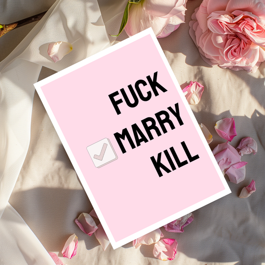 Funny Wedding Card | Fuck Marry Kill Marriage Greeting Card | Hilarious Engagement Card for Newlyweds Congrats Sarcastic Best Friends