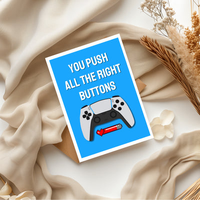 Gamer Aesthetic Card - You Push All the Right Buttons - Cute Gaming Card for Boyfriend or Girlfriend | PS5 XBOX Anniversary | Nerdy Funny