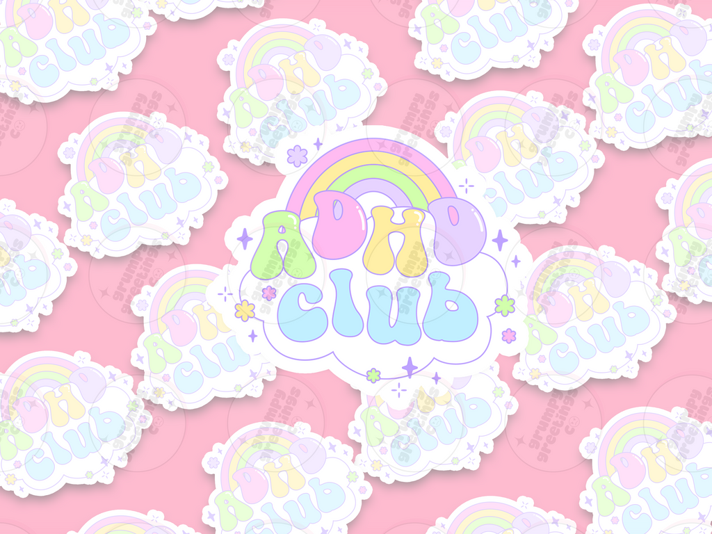 ADHD Club vinyl sticker by Grumpy Greetings Co.