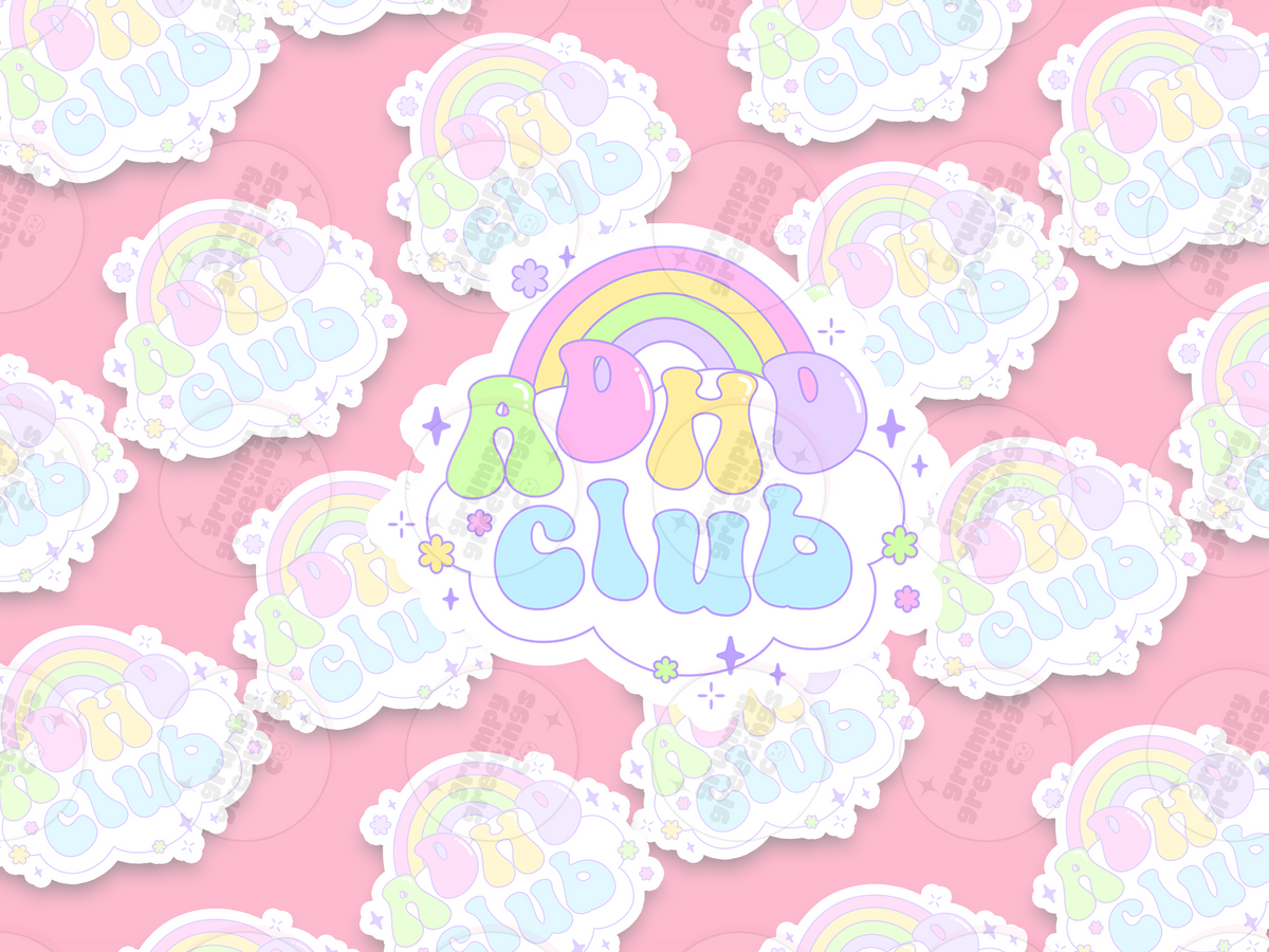 ADHD Club vinyl sticker by Grumpy Greetings Co.