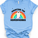 Haunting The Homophobes Ghost T-Shirt in Heather Carolina Blue
