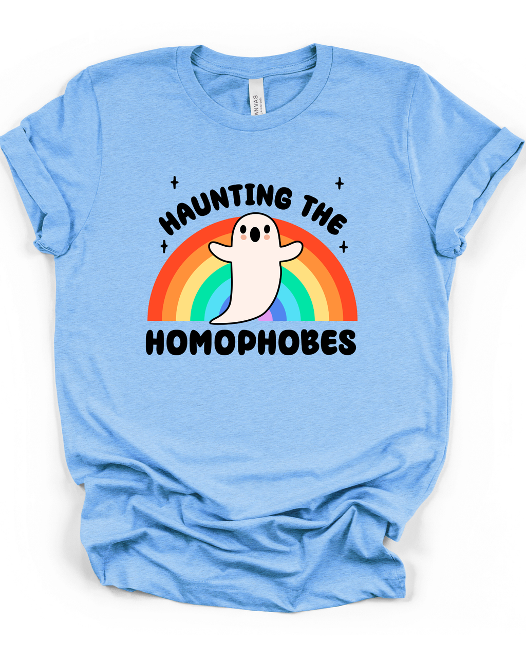 Haunting The Homophobes Ghost T-Shirt in Heather Carolina Blue