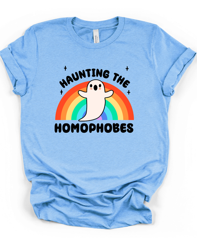 Haunting The Homophobes Ghost T-Shirt in Heather Carolina Blue
