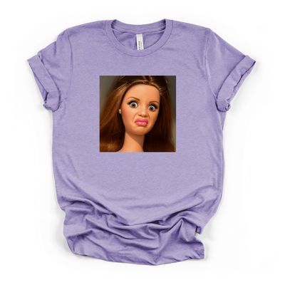 This Barbie Is Grossed Out Meme T-Shirt in Heather Dark Lavender