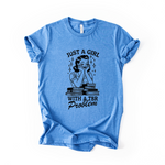 Just A Girl With A TBR Problem T-Shirt in Heather Columbia Blue