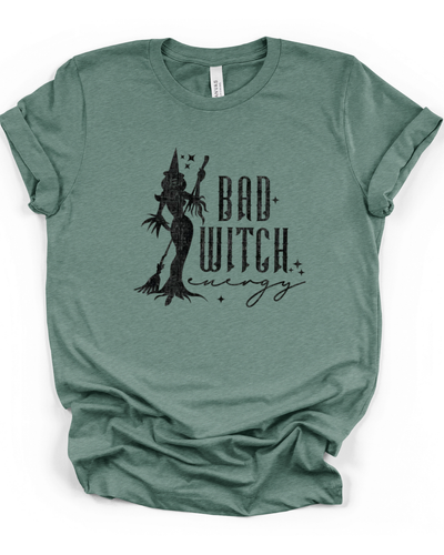 Bad Witch Energy T-Shirt in Heather Dusty Blue