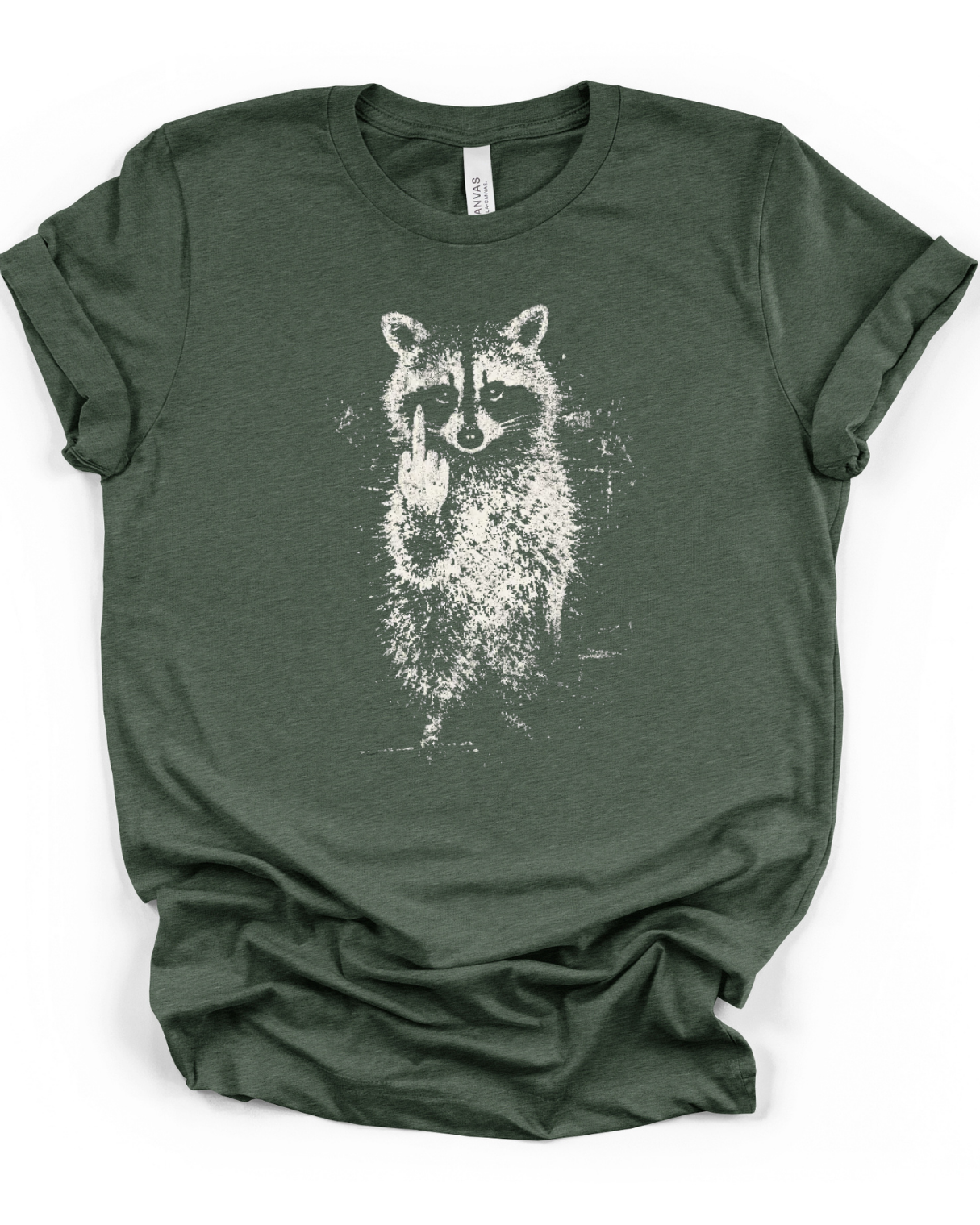 Raccoon Middle Finger T-Shirt in Heather Forest
