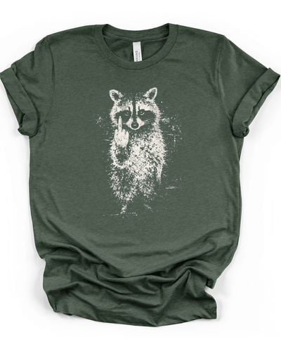 Raccoon Middle Finger T-Shirt in Heather Forest