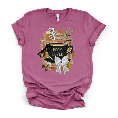 Book Lover With 3D Effect T-Shirt in Heather Magenta