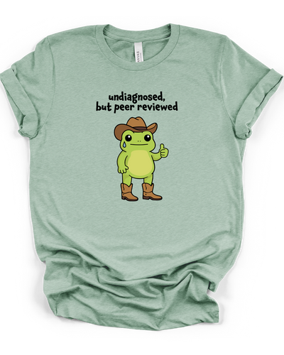 Undiagnosed But Peer Reviewed Frog T-Shirt in Heather Prism Dusty Blue