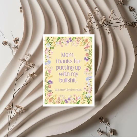 Funny Mother’s Day Card for Her | Swearing Mother’s Day Card | Thanks for Putting Up with Me | Snarky Card from Daughter Son Gift For Her