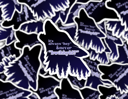 Funny Twilight Sticker - ‘It’s Always Hey & Never Bwthhybl?’ - Waterproof Wolf Decal Jacob Black Meme Quote Movie Film Nostalgia