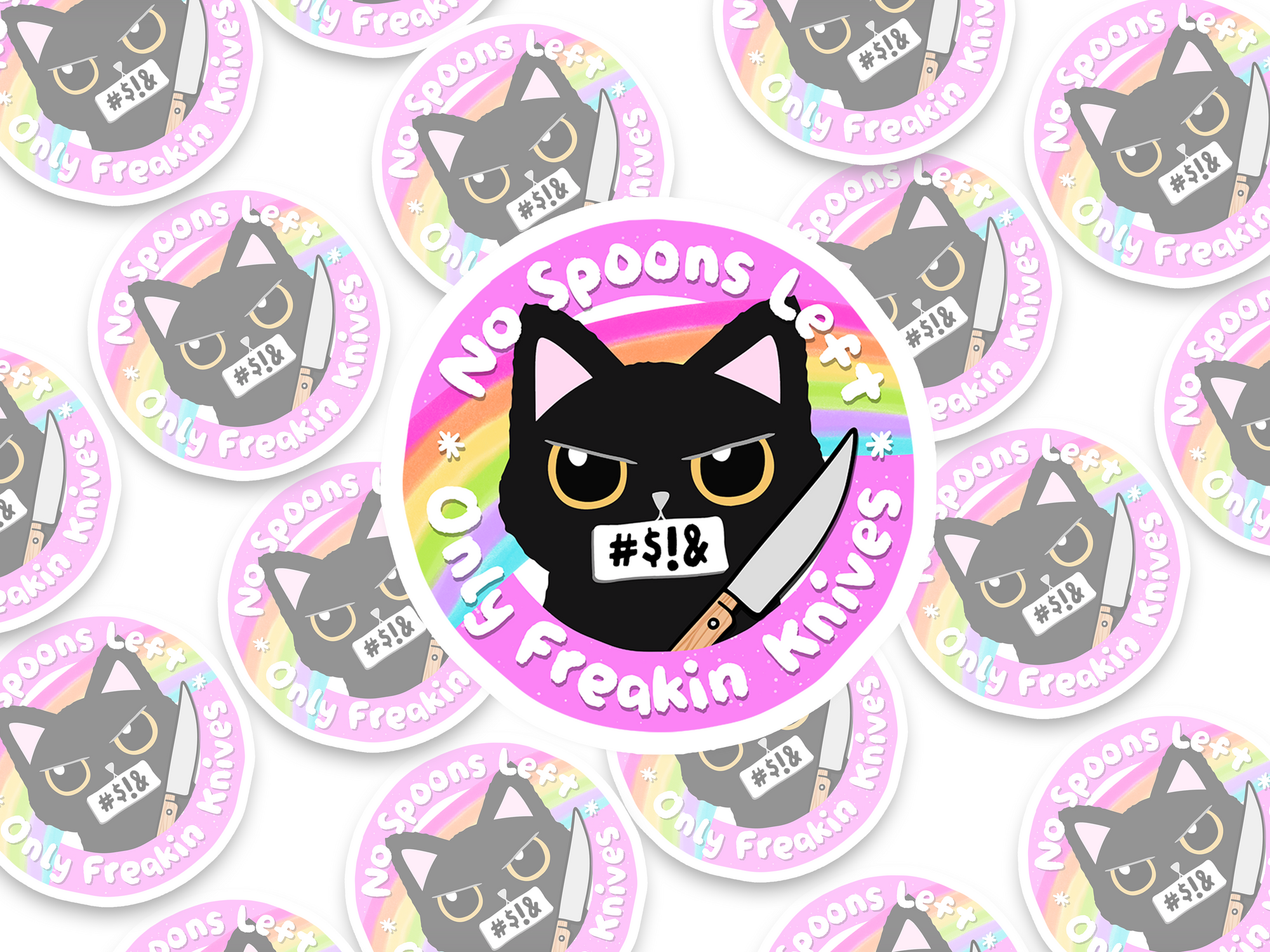 No Spoons Left, Only Freakin' Knives Cat Sticker