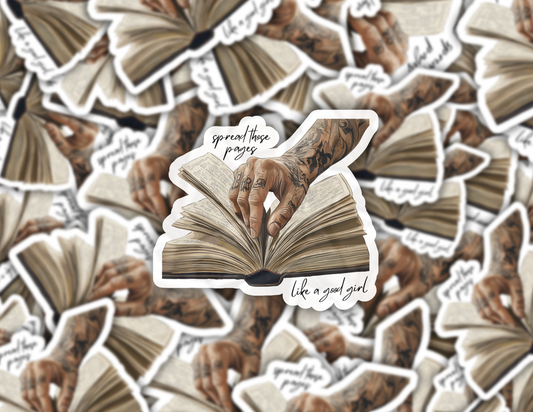 Spread Those Pages Tattooed Hand Bookish Sticker | Spicy Romance Book Sticker | Smutty Book Lover Vinyl Decal | Water-Resistant Bookish Gift