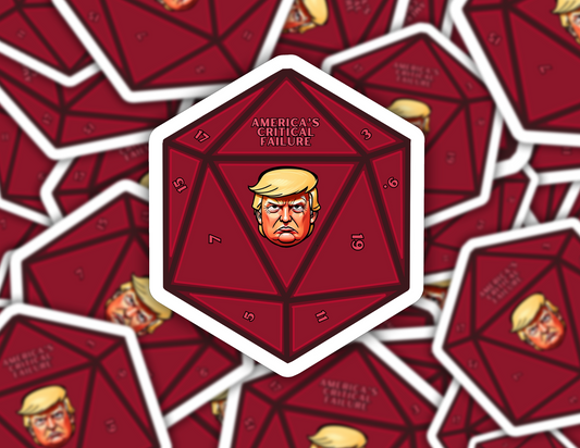 America’s Critical Failure Trump Political D20 Vinyl Sticker – Satirical RPG Dice Design Decal Anti-Maga Funny Dungeons and Dragons