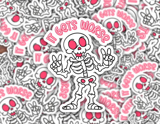 Skeleton Sticker | Funny Goth Vinyl Sticker | Dark Humor Aesthetic | Mental Health| Spooky Cute Sticker for Laptop and Kindle Gift for Her